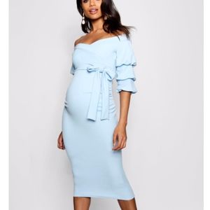 BooHoo Maternity Off Shoulder Detail Midi Dress